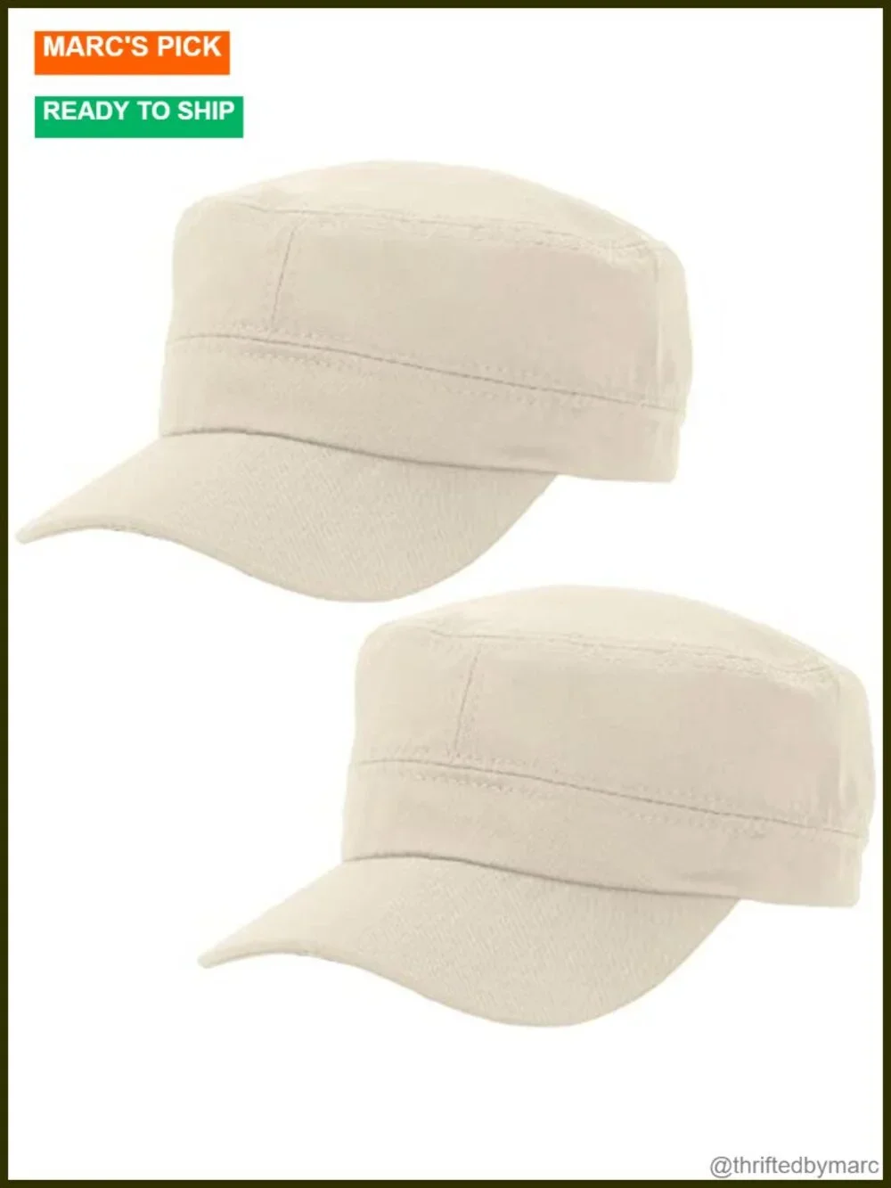 2 Pack Cotton Adjustable Military Cadet Caps for Men - Classic Flat Top